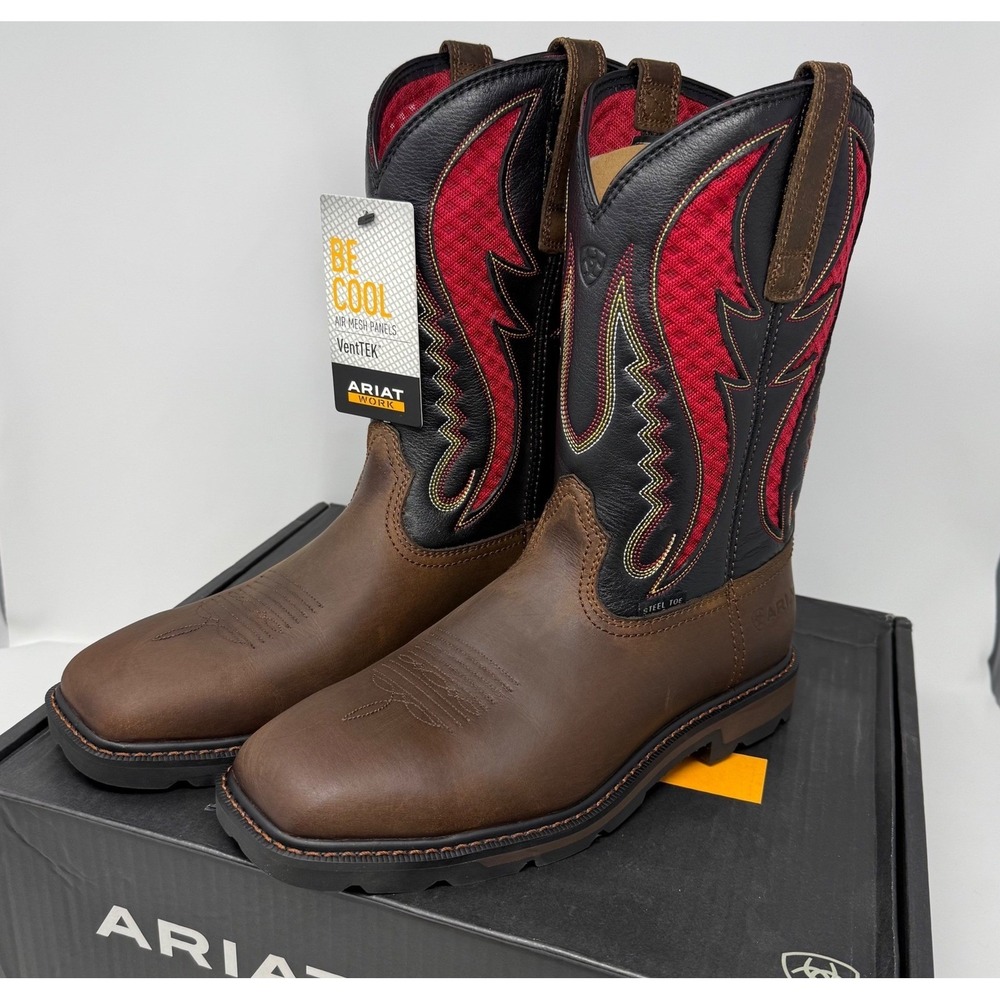 Ariat Groundbreaker VentTEK Steel Toe Mens Brown Red Wide‎ Square Boots 11.5 EE